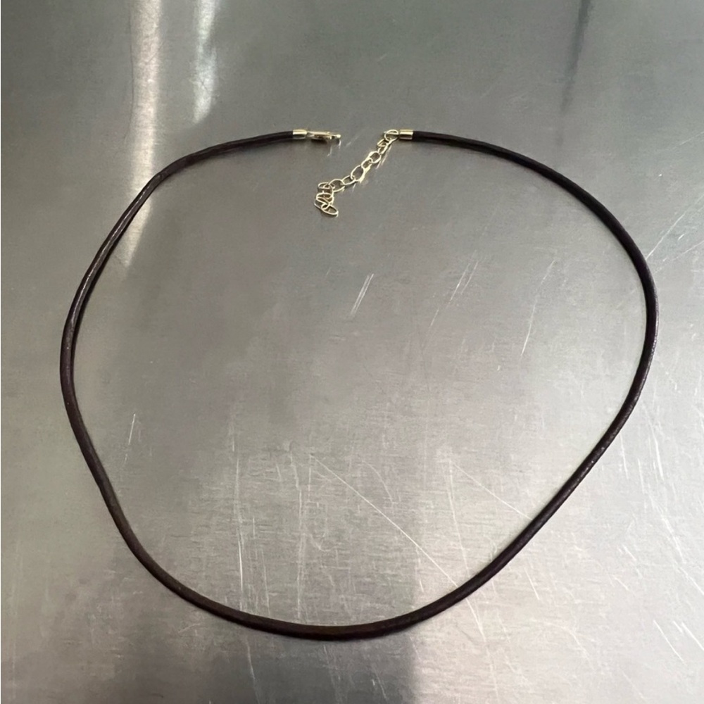 Solid 14K & Brown leather cord necklace
